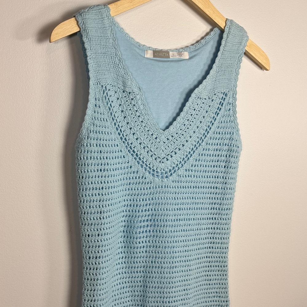 Athleta Kirra Crochet Overlapping Knee Length Dress Size Small Blue - Picture 2 of 5